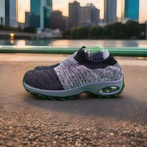 ✅Hypersoft Grey/Black Stretch Fabric Walking Shoes Womens Size 10 Foam Sneakers